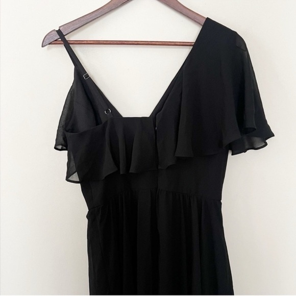 Dress The Population Claudia Dress Black Ruffle V-neck Flowy Midi Size Small NEW - Picture 8 of 12